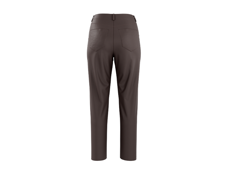 Braon ženske pantalone sa zadnjim džepovima i ravnim nogavicama.