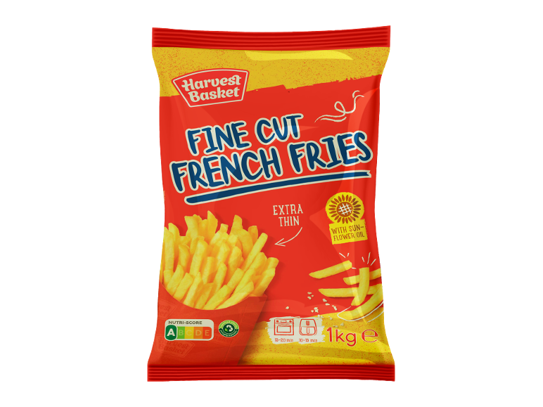 Pakovanje tankog pomfrita sa suncokretovim uljem, Nutri-Score A, 1 kg.