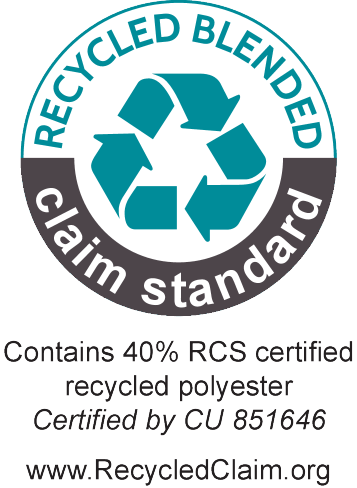 Pečat Recycled Blended Claim Standard: 40% RCS sertifikovanog recikliranog poliestera, CU 851646.