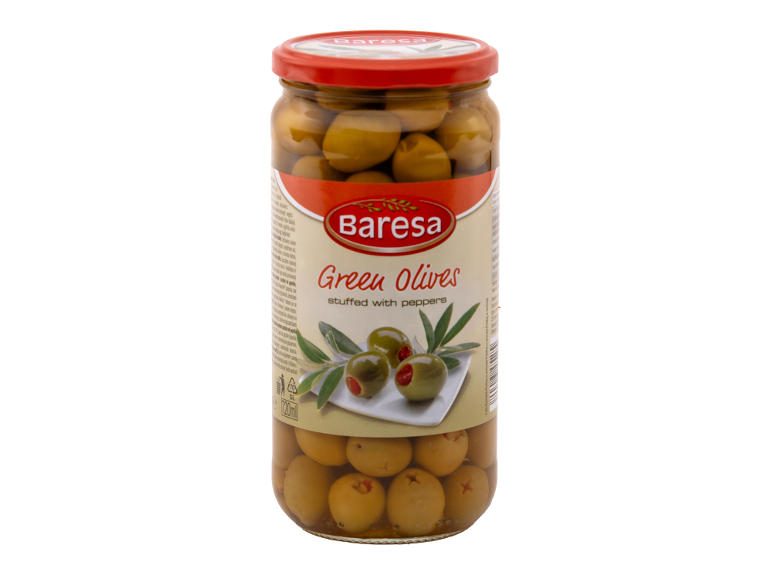 Baresa zelene masline punjene paprikom u tegli, 720ml.