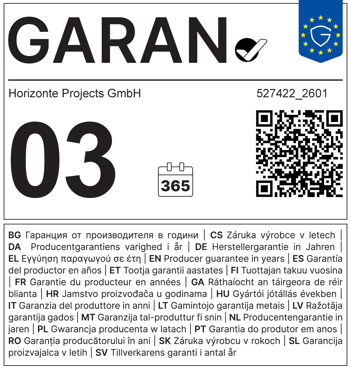 Garancija proizvođača 03 godine, 365 dana.