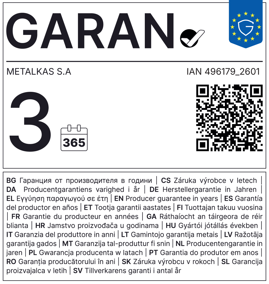 Garancija 3 godine, 365 dana. IAN 496179_2601.