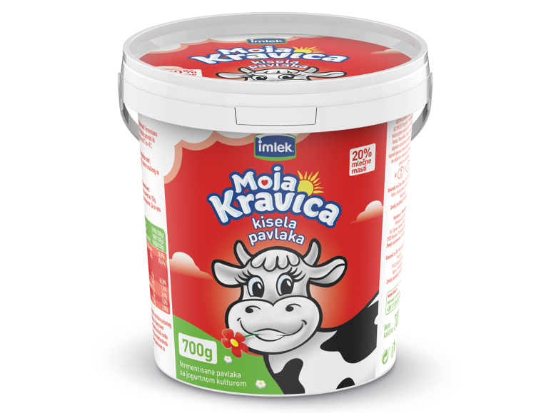 Crvena kanta kisele pavlake, 20% masti, 700g, sa kravom na etiketi.