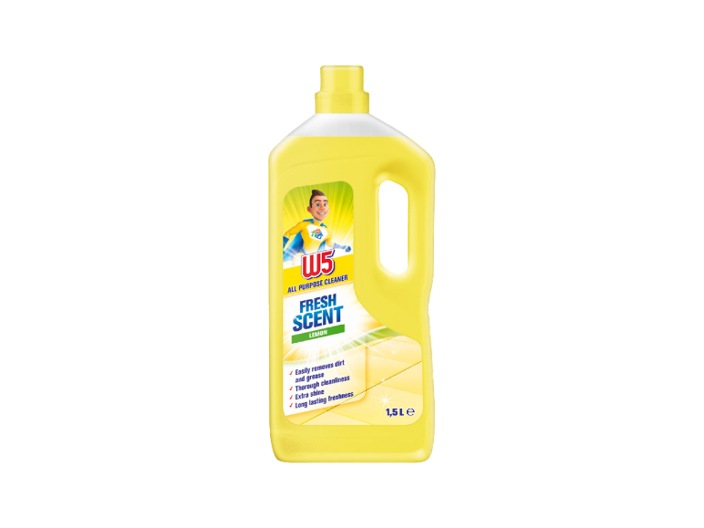 W5 Fresh Scent Limun univerzalno sredstvo za čišćenje, 1,5L, sa superherojem čišćenja.