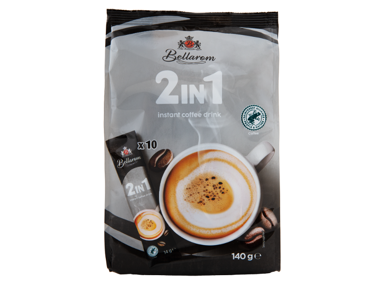 Pakovanje instant napitka od kafe 2 u 1 sa 10 kesica i šoljom kafe.