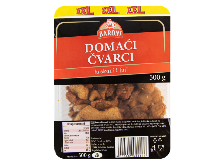 Pakovanje hrskavih i finih domaćih čvaraka, 500 g.