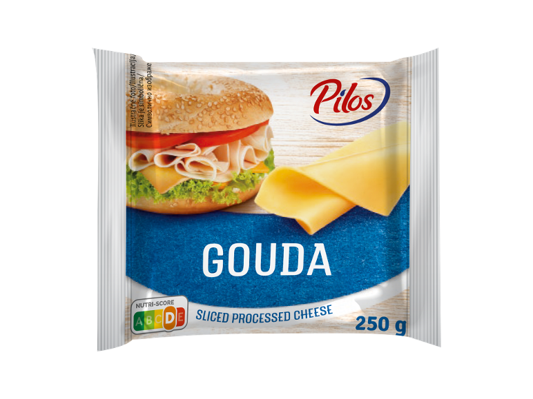 Pakovanje narezanog topljenog sira gauda sa sendvičem i sirom.