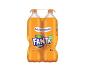 Dve boce gaziranog pića sa ukusom narandže od 2 litre u multipaku, sa etiketom sjajne ponude.