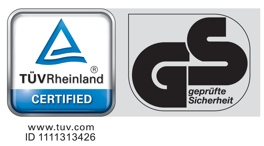 Сертификовани печат: www.tuv.com ID 1111313426, GS geprüfte Sicherheit.