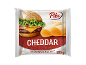 Pakovanje topljenog čedar sira u listićima, sa slikom hamburgera i sira.