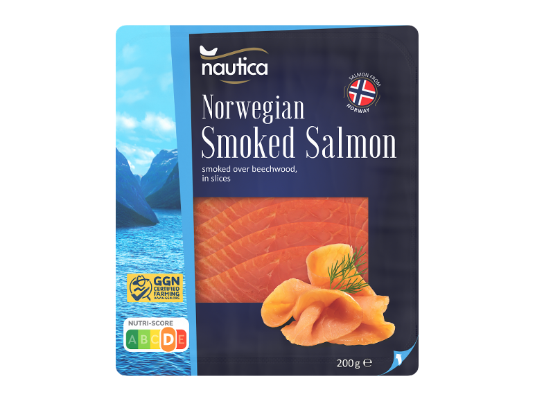 Pakovanje norveškog dimljenog lososa, Nutri-Score A, 200g.