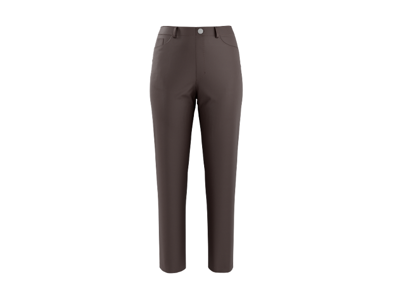 Tamno braon ženske pantalone ravnog kroja sa dugmadima.