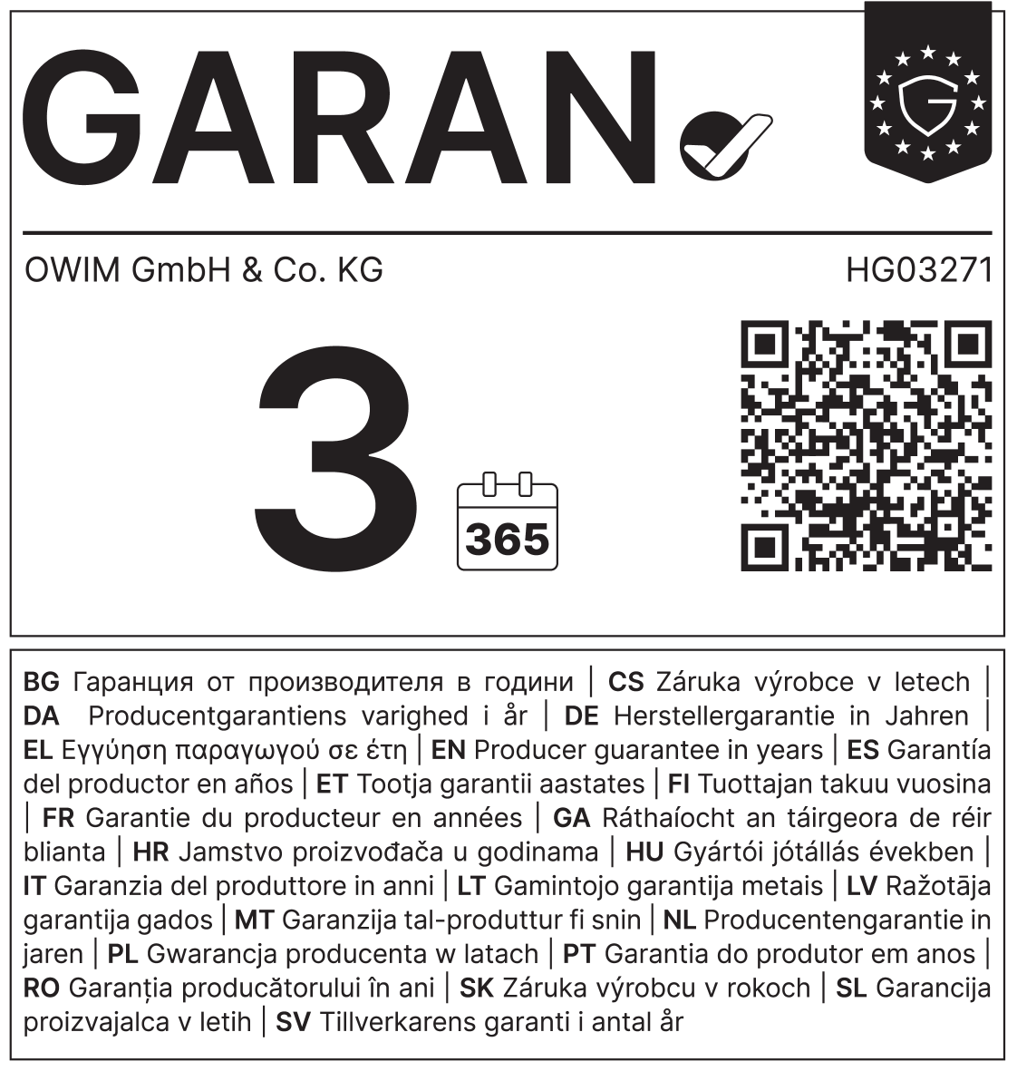 Garancija: 3 godine (365 dana), Proizvođač: OWIM GmbH & Co. KG, HG03271