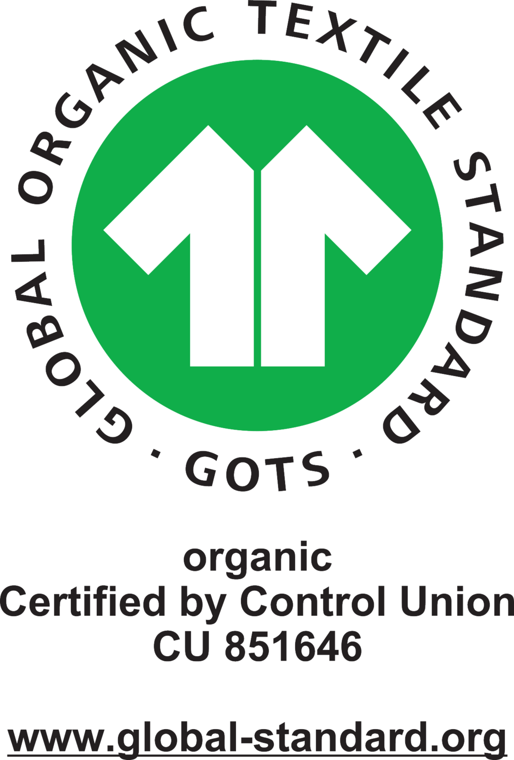 GOTS Global Organic Textile Standard, sertifikovano od Control Union CU 851646, www.global-standard.org