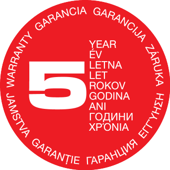 Печат 5-годишње гаранције на више језика.