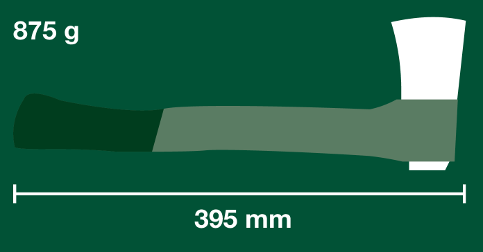 Sekira 875 g, dužine 395 mm.