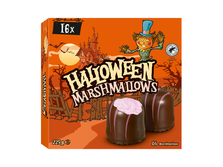 Halloween Schaumküsse, 16 čokoladnih maršmeloua sa ružičastim punjenjem, 225g.