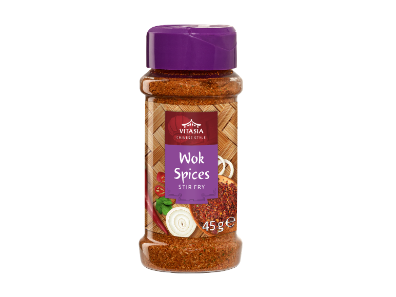 Tegla začina za vok sa natpisom „Wok Spices Stir Fry“, 45 g.
