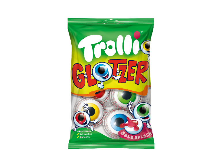 Kiseli gumeni bomboni Trolli Glotzer u obliku očiju u zelenoj kesici