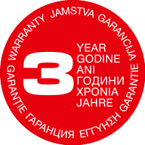 Црвени печат: 3 године гаранције, са речју гаранција на више језика.