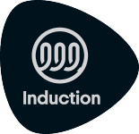 Црни печат са текстом „Induction“ и симболом завојнице.