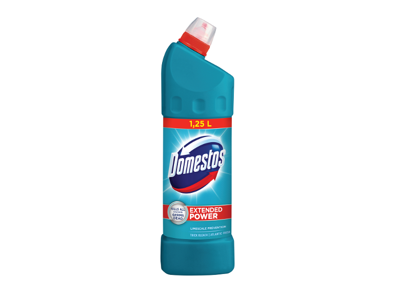 Tirkizna boca sredstva za čišćenje toaleta sa crvenim čepom, 1,25L, ubija klice, produžena snaga.