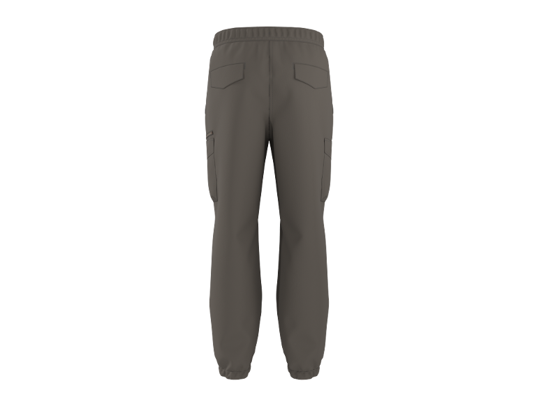Muške tamnosive kargo pantalone, sa elastičnim strukom i manžetnama.