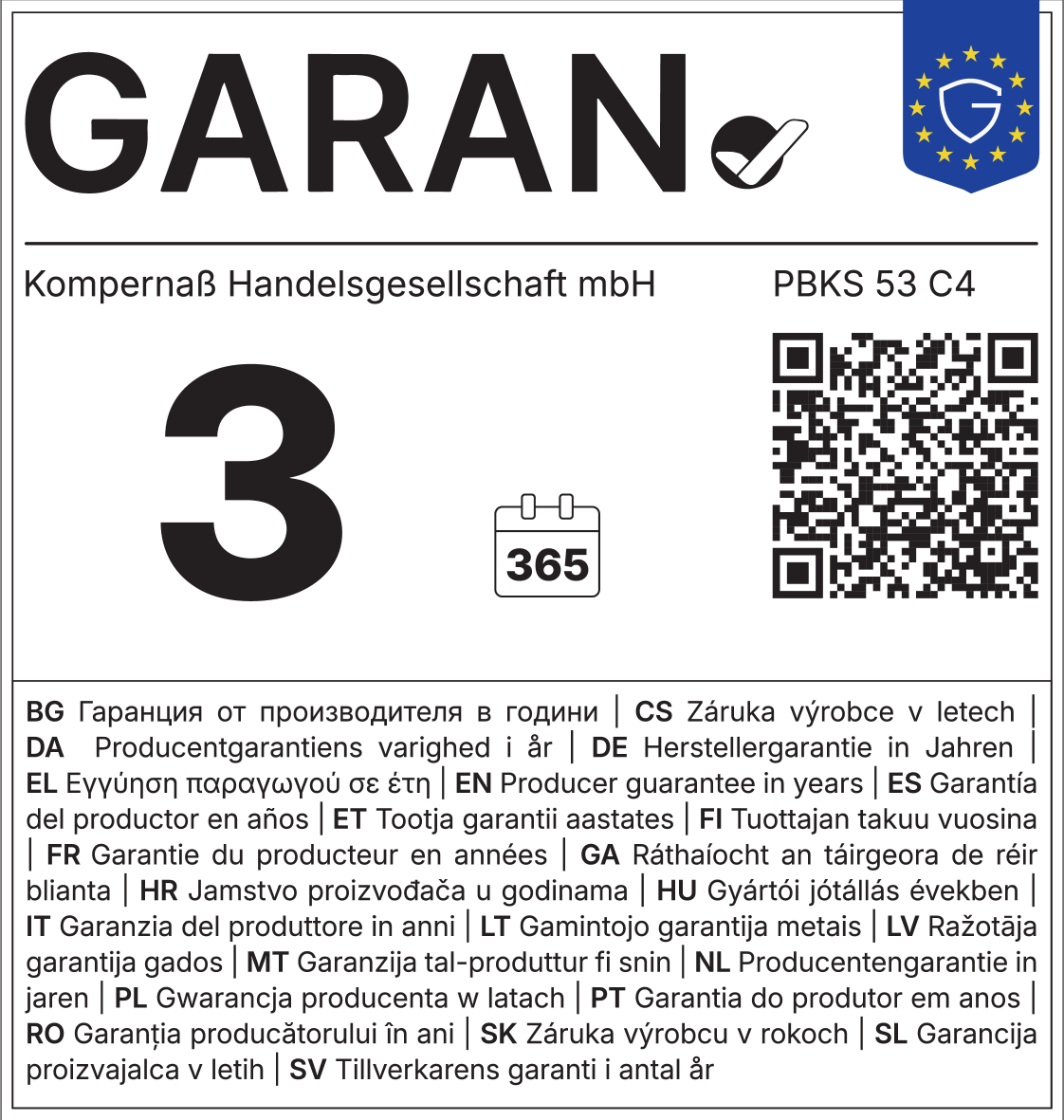 Garancija 3 godine, 365 dana. Garancija proizvođača u godinama.
