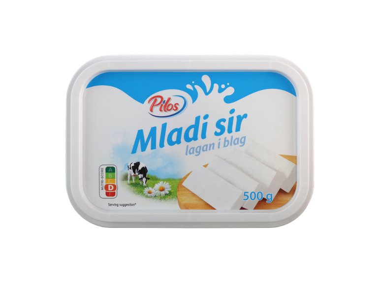 Bela pravougaona kutija sa mladim sirom, 500 g, Nutri-Score D.