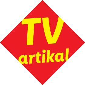 Црвени ромб са жутим текстом „TV artikal“.