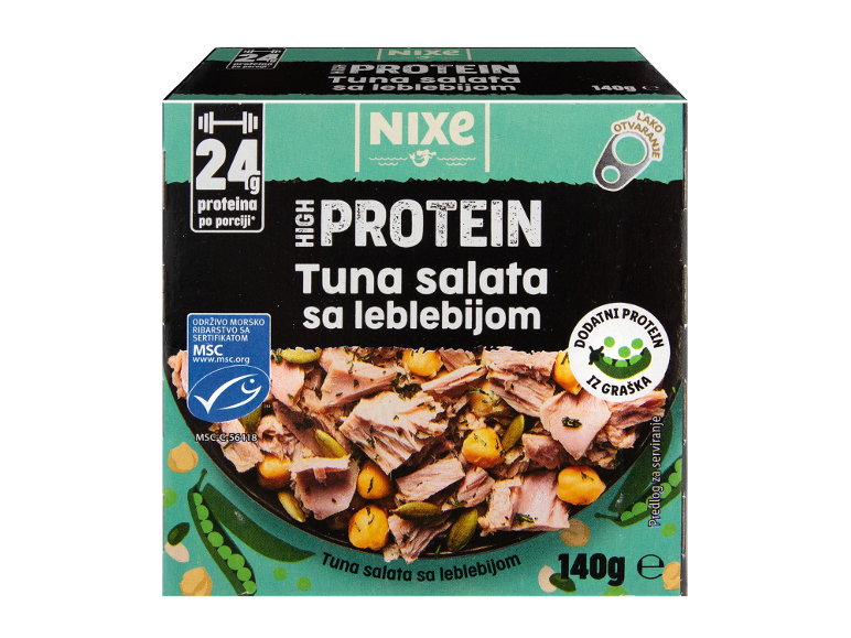 Visokoproteinska salata od tune sa leblebijom, 140g, lako otvaranje, MSC sertifikovano.