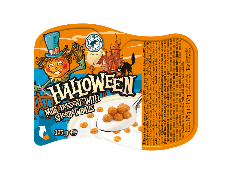 Halloween mlečni desert sa šumećim kuglicama u jogurtu.