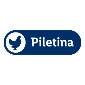 Plava oznaka sa ikonom pileta i rečju Piletina.