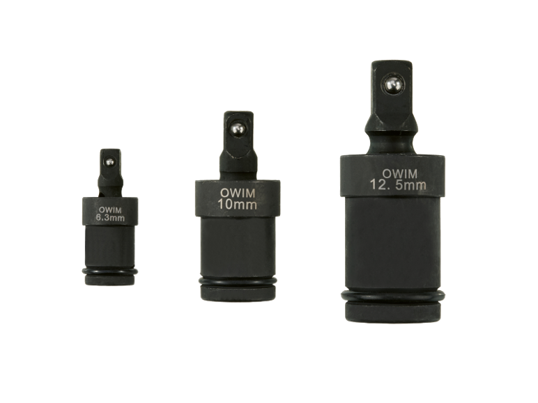 Tri crna adaptera za udarne odvijače, označena 6.3mm, 10mm i 12.5mm.