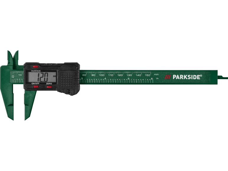 Digitalni nonijus prikazuje merenje 120 mm, sa konverzijom inča/mm.