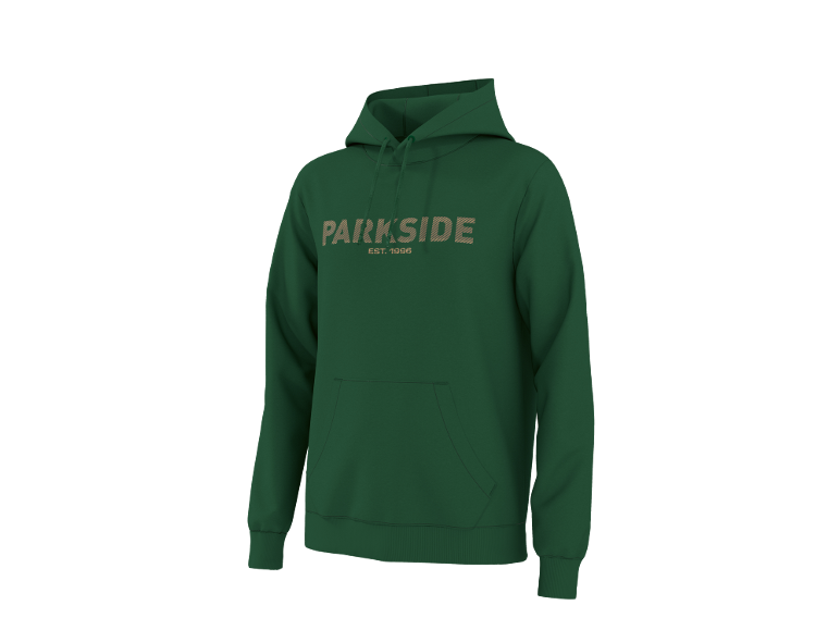 Tamnozeleni duks sa kapuljačom sa natpisom „PARKSIDE EST. 1996“.