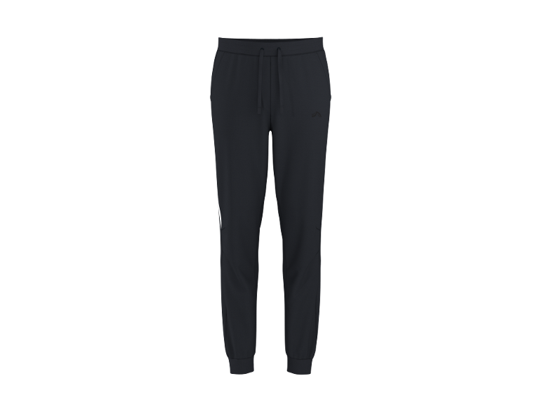 Crne sportske pantalone sa učkurom u struku i elastičnim manžetnama.