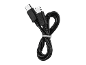 Crni USB-C kabl sa belom vezicom, namotan u petlju.