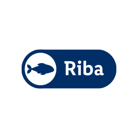 Plava značka sa ikonom ribe i rečju Riba.