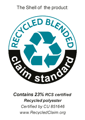 Pečat Recycled Blended Claim Standard: Sadrži 23% RCS sertifikovanog recikliranog poliestera.