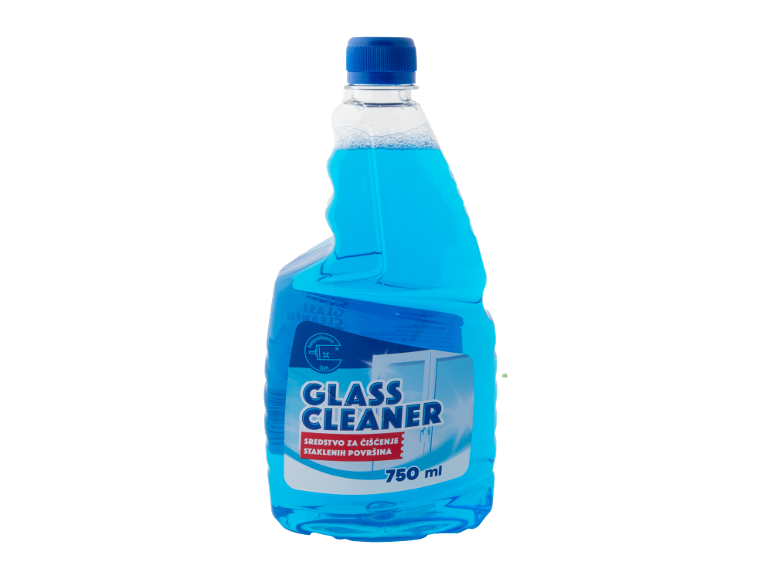 Plavo sredstvo za čišćenje stakla u boci od 750 ml.