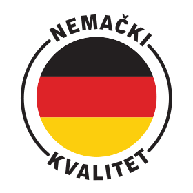 Немачки печат квалитета са речима „NEMAČKI KVALITET“ и заставом Немачке.
