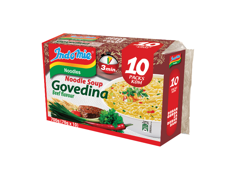 Multipak instant nudli sa ukusom govedine, 10 pakovanja od 70 g.