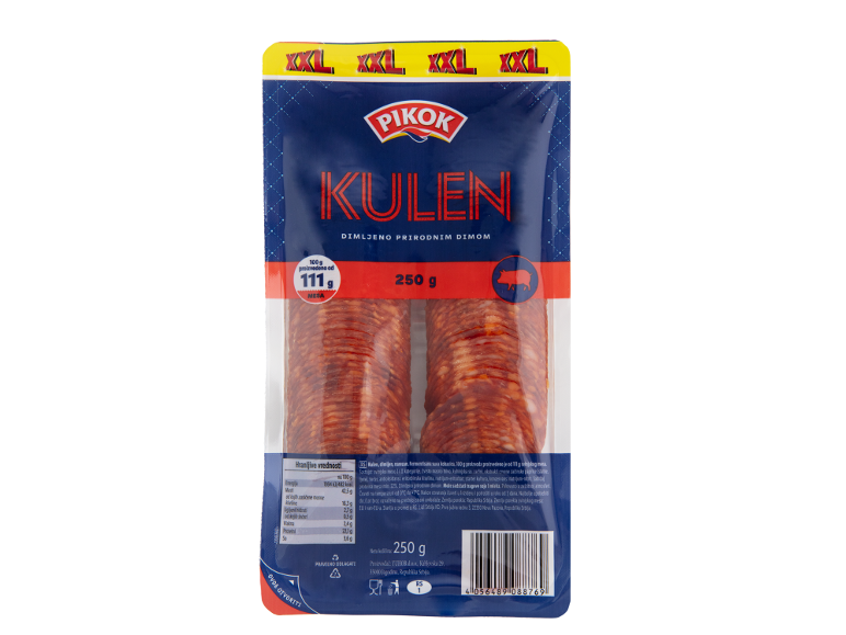 Kulen kobasica, narezana, pakovanje od 250g, XXL veličina, dimljenog ukusa.