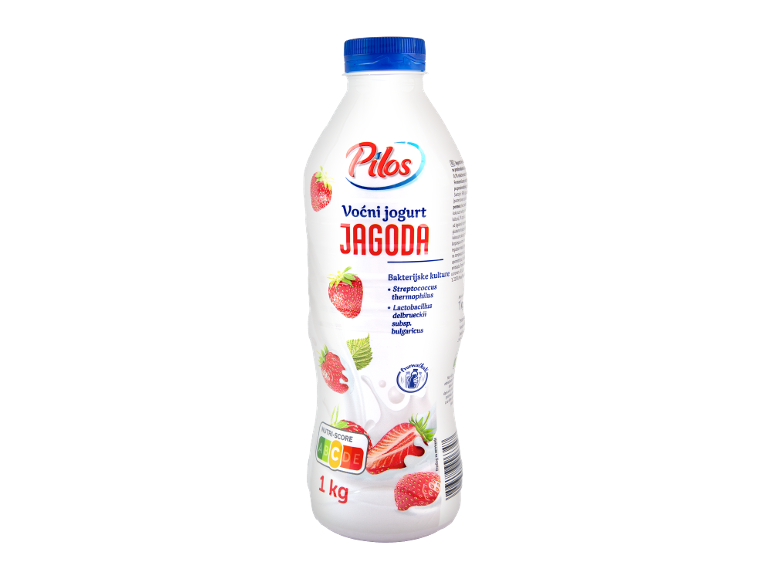 Voćni jogurt sa ukusom jagode, 1 kg, sa Nutri-Score A.