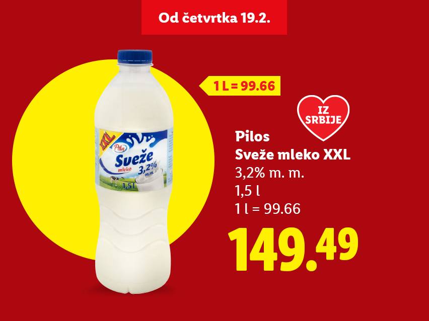 Reklama za sveže mleko od 1,5 litara sa 3,2% mlečne masti, cena 149,49.
