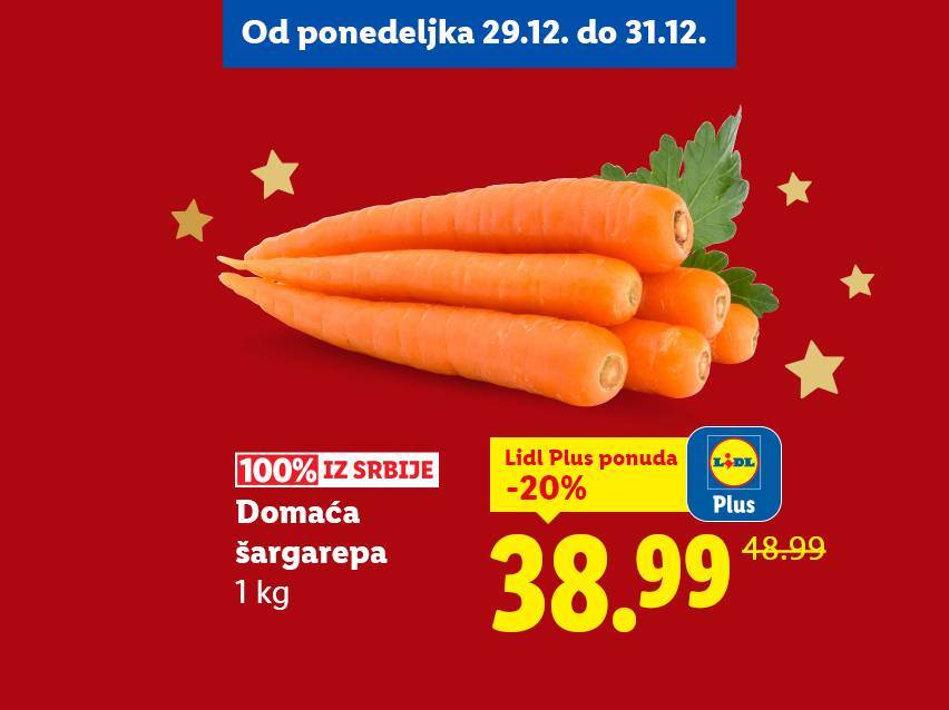 Lidl ponuda: Domaća šargarepa 1 kg, 38.99 RSD, od 29.12. do 31.12.