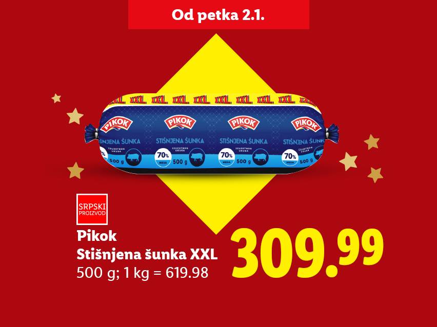 Pikok stišnjena šunka XXL, 500g, po ceni od 309.99 dinara.