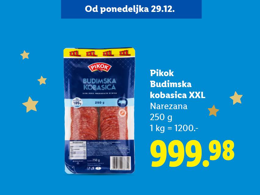 Pikok Budimska kobasica XXL, narezana 250g, po ceni od 999.98.