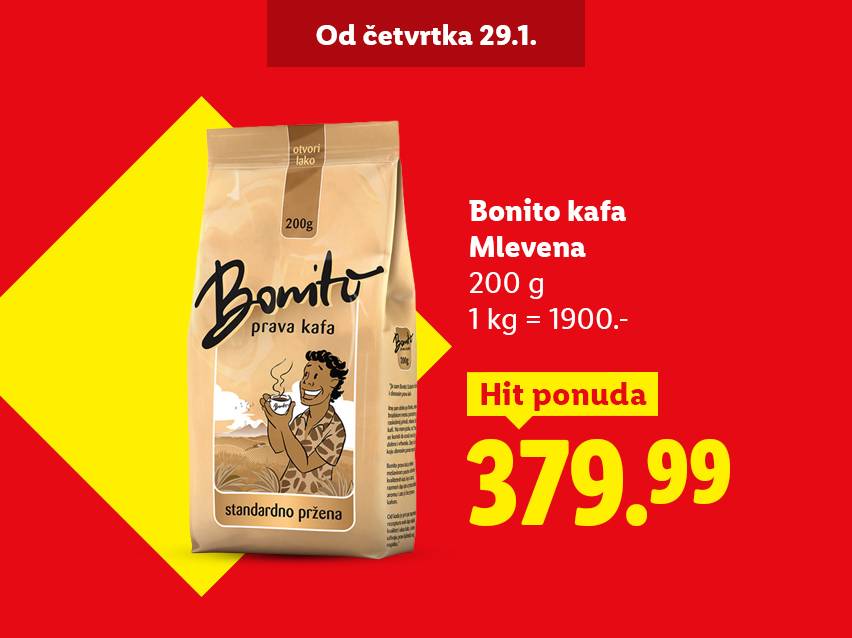 Pakovanje mlevene kafe od 200g na akciji za 379.99, dostupno od četvrtka 29.1.